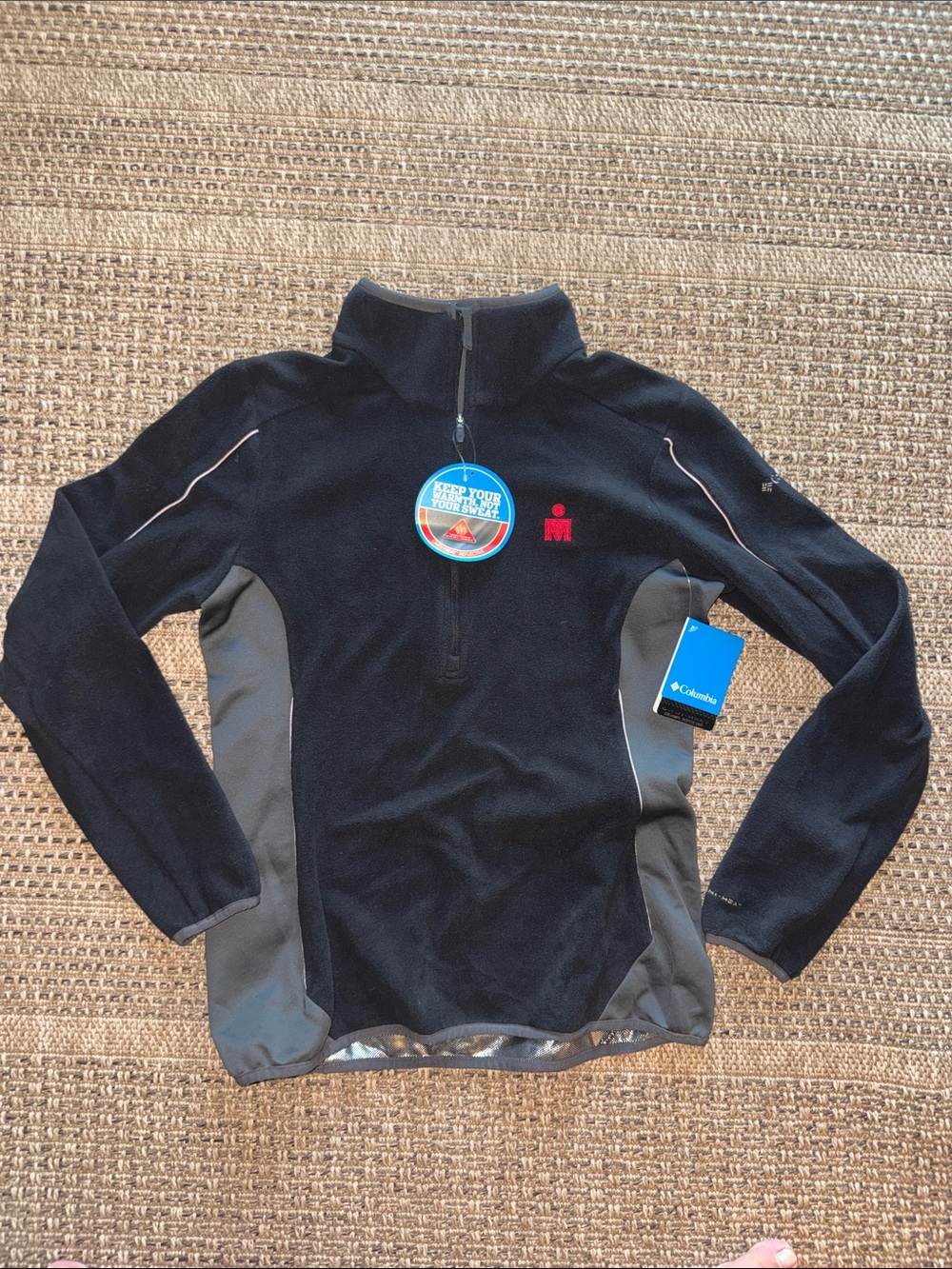 Columbia Black and Gray Half-Zip Fleece Pullover with Red Ironman MDot Logo